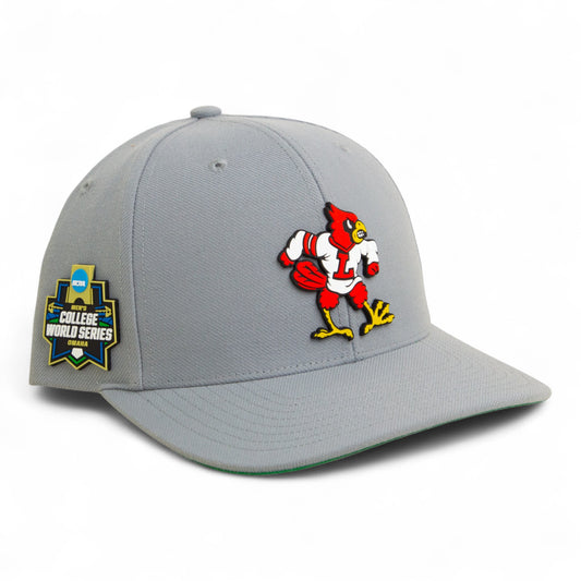 Louisville Cardinals Retro 2025 College World Series 3D Snapback Surge Trucker Hat- Grey