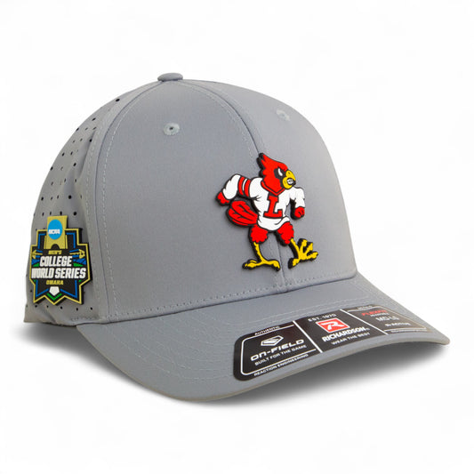Louisville Cardinals Retro 2025 College World Series 3D Laser Perf R-Flex Cap- Grey