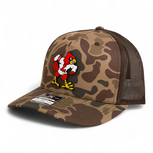 Louisville Cardinals Retro 3D Snapback Trucker Hat- Bark Duck Camo/ Brown