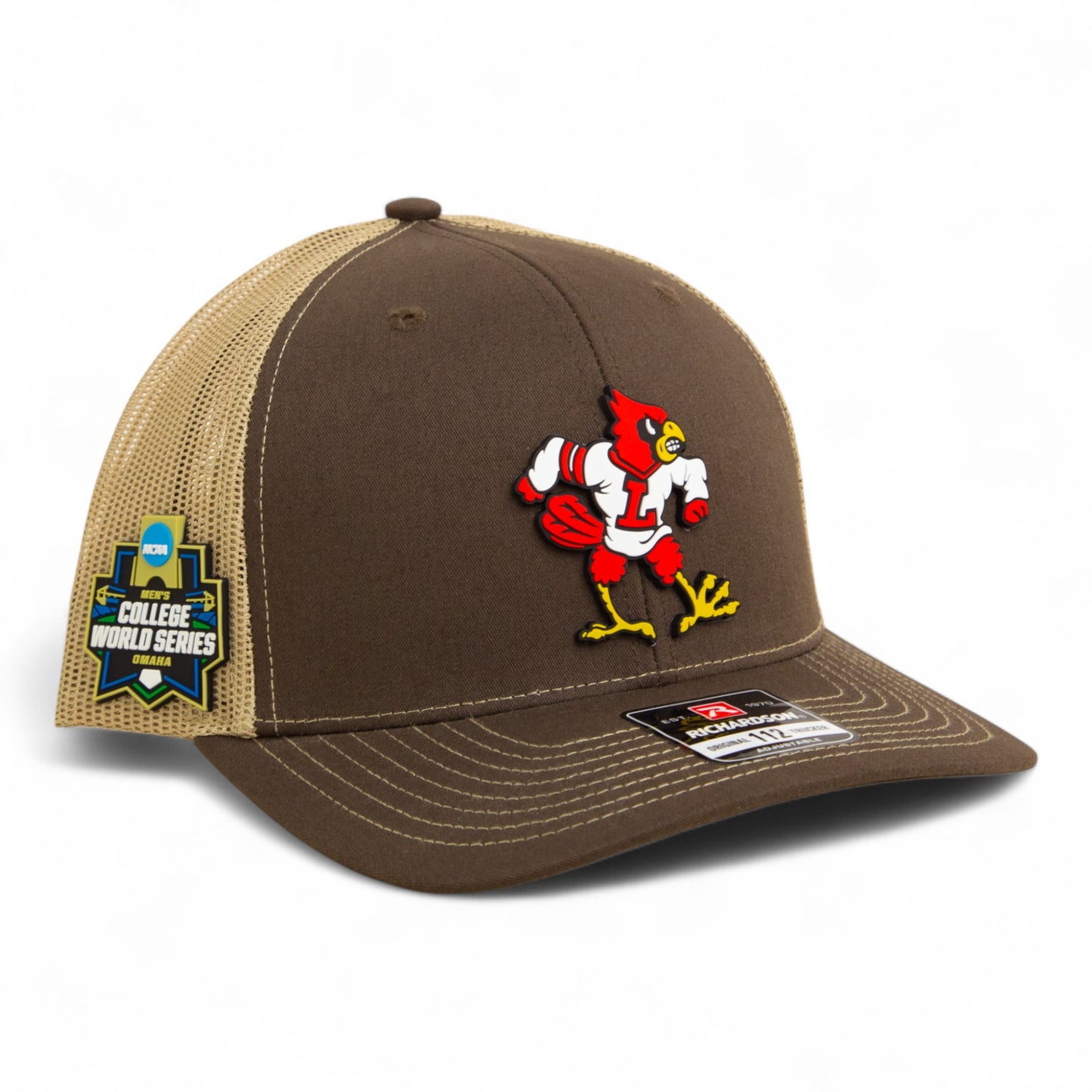 Louisville Cardinals Retro 2025 College World Series 3D Snapback Trucker Hat- Brown/ Tan