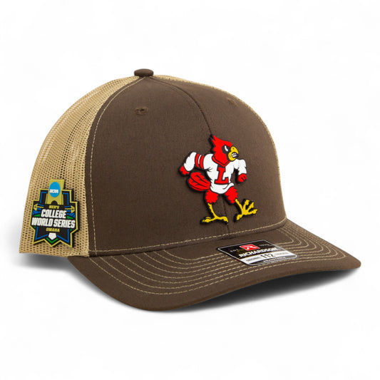 Louisville Cardinals Retro 2025 College World Series 3D Snapback Trucker Hat- Brown/ Tan