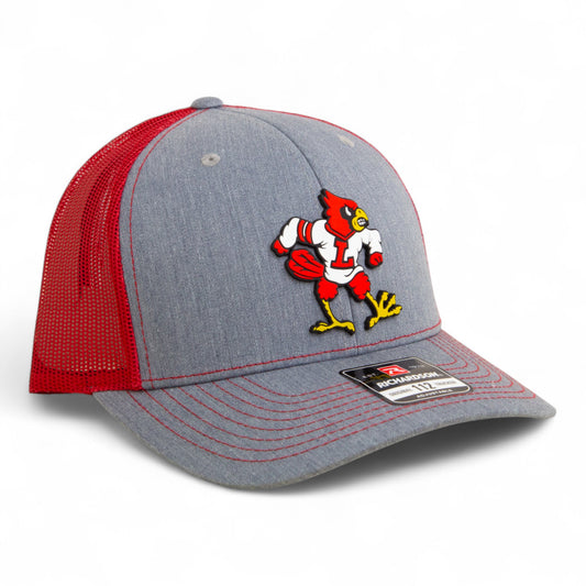 Louisville Cardinals Retro 3D Snapback Trucker Hat- Heather Grey/ Red