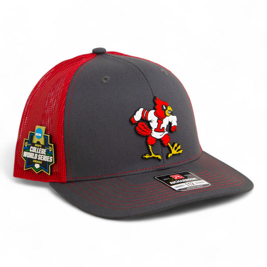 Louisville Cardinals Retro 2025 College World Series 3D Snapback Trucker Hat- Charcoal/ Red