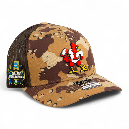 Louisville Cardinals Retro 2025 College World Series 3D Snapback Trucker Hat- Desert Camo/ Brown