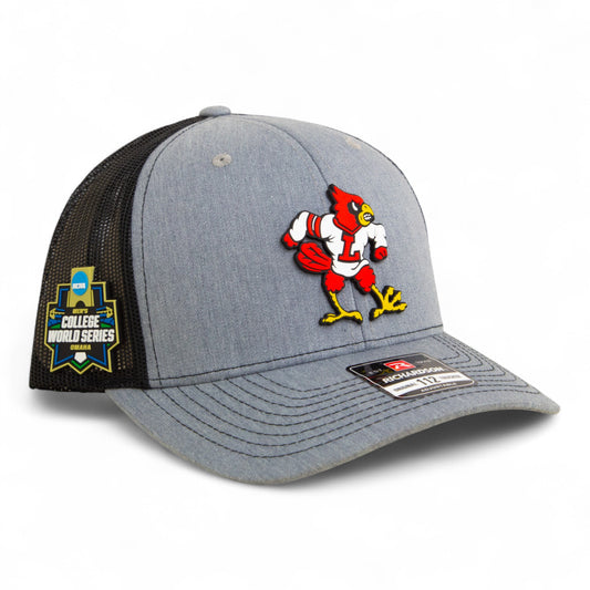 Louisville Cardinals Retro 2025 College World Series 3D Snapback Trucker Hat- Heather Grey/ Black