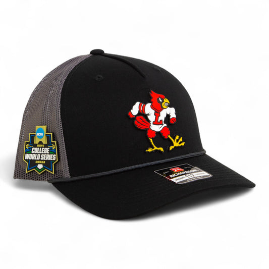 Louisville Cardinals Retro 2025 College World Series 3D Snapback Trucker Rope Hat- Black/ Charcoal