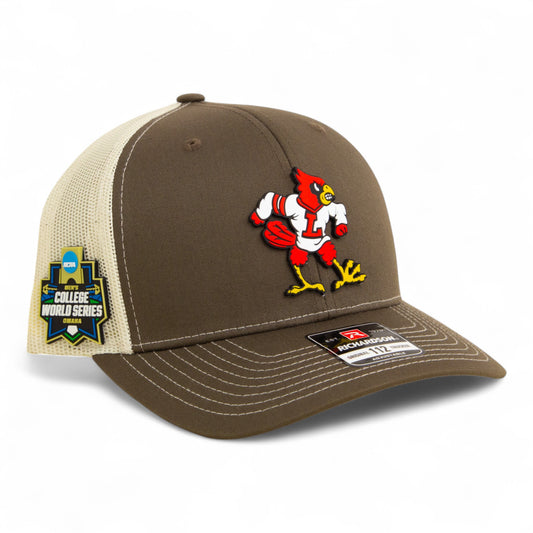 Louisville Cardinals Retro 2025 College World Series 3D Snapback Trucker Hat- Chocolate Chip/ Birch