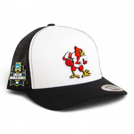 Louisville Cardinals Retro 2025 College World Series 3D YP Snapback Trucker Hat- White/ Black