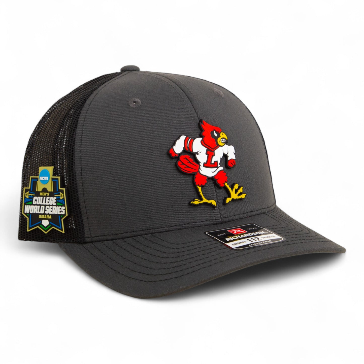 Louisville Cardinals Retro 2025 College World Series 3D Snapback Trucker Hat- Charcoal/ Black