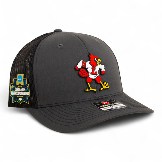 Louisville Cardinals Retro 2025 College World Series 3D Snapback Trucker Hat- Charcoal/ Black