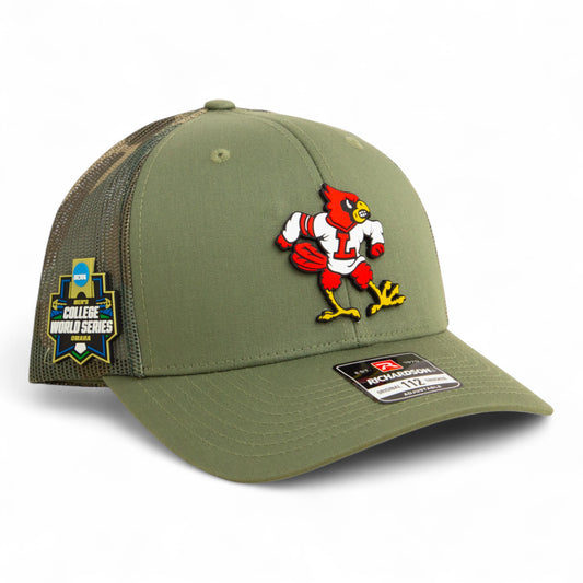 Louisville Cardinals Retro 2025 College World Series 3D Snapback Trucker Hat- Loden/ Green Camo