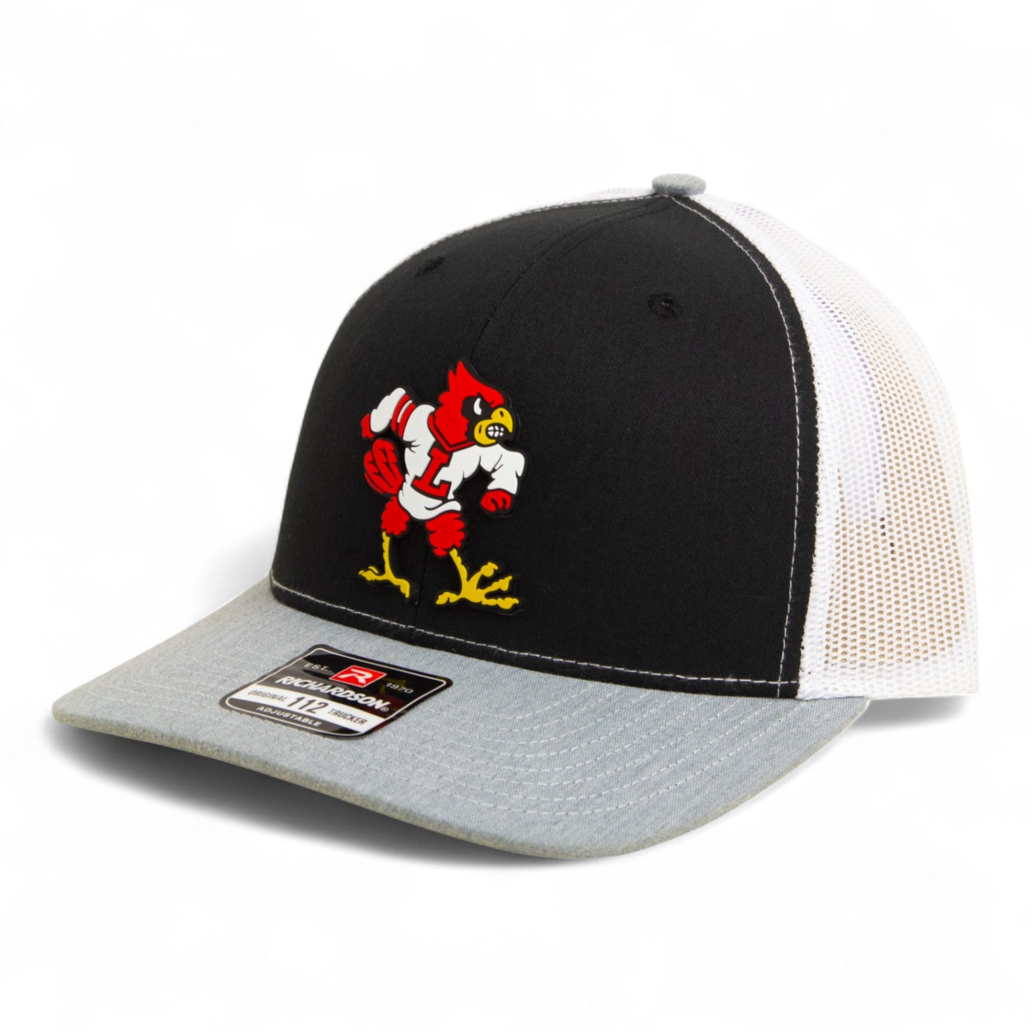 Louisville Cardinals Retro 3D Snapback Trucker Hat- Black/ White/ Heather Grey