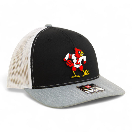 Louisville Cardinals Retro 3D Snapback Trucker Hat- Black/ White/ Heather Grey