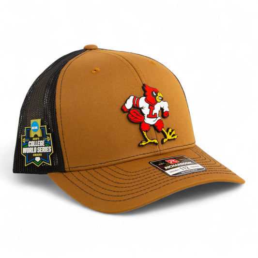 Louisville Cardinals Retro 2025 College World Series 3D Snapback Trucker Hat- Caramel/ Black