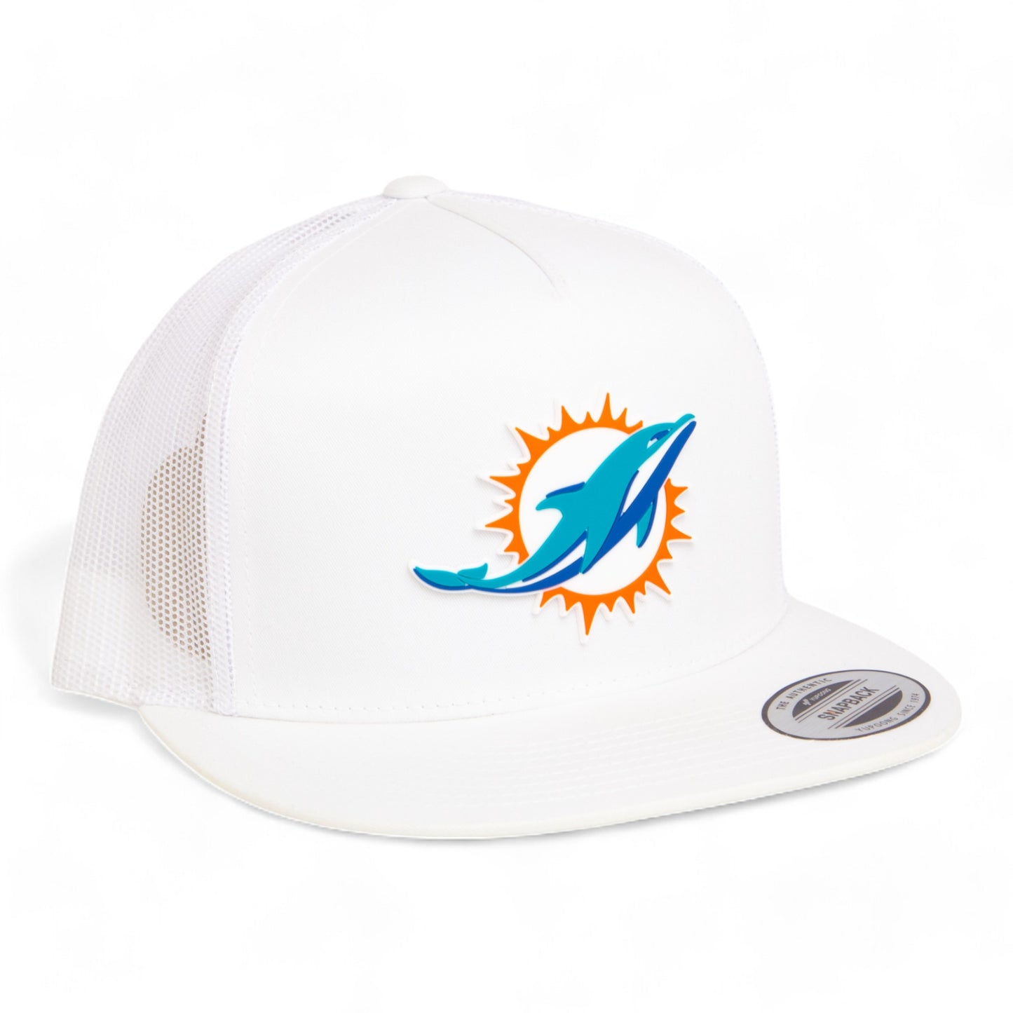 Miami Dolphins 3D YP Snapback Flat Bill Trucker Hat- White