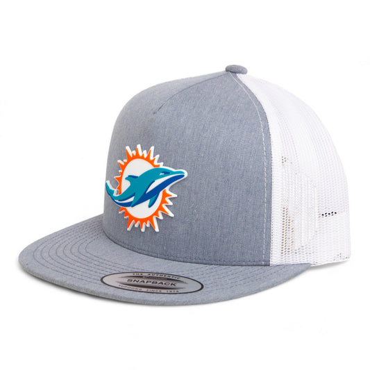 Miami Dolphins 3D YP Snapback Flat Bill Trucker Hat- Heather Grey/ White