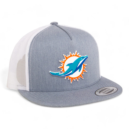 Miami Dolphins 3D YP Snapback Flat Bill Trucker Hat- Heather Grey/ White