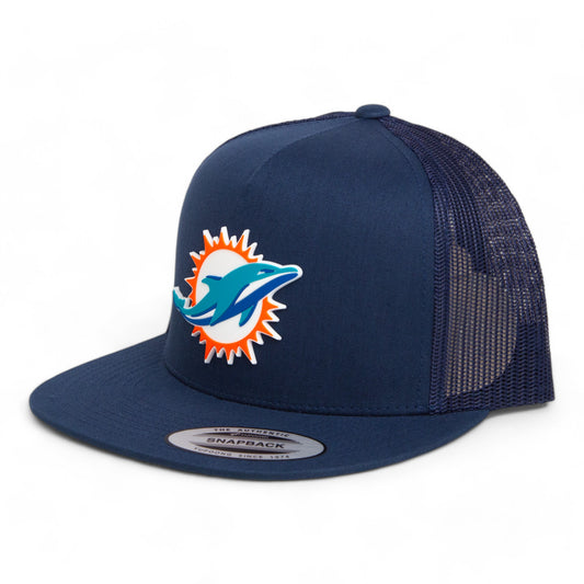 Miami Dolphins 3D YP Snapback Flat Bill Trucker Hat- Navy