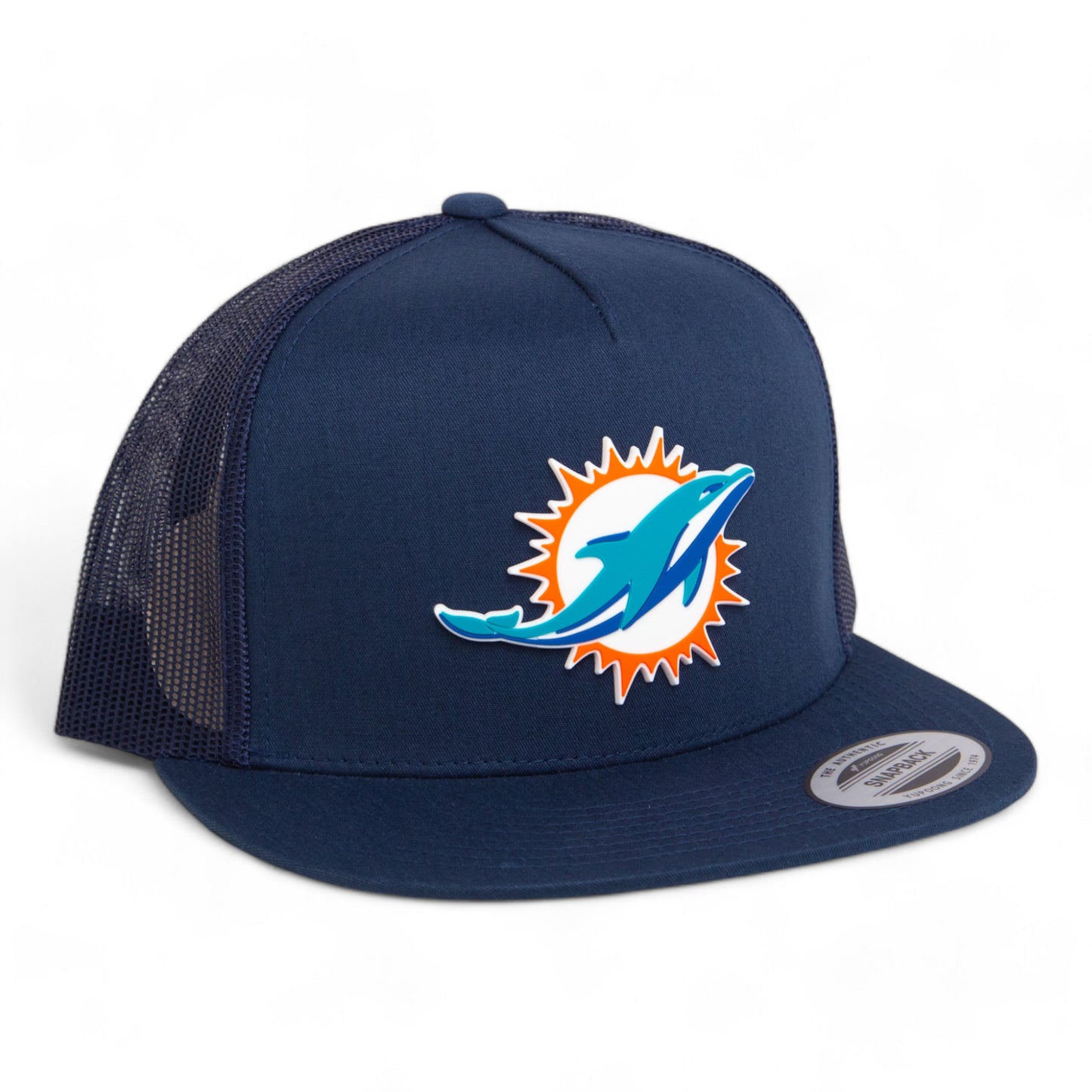 Miami Dolphins 3D YP Snapback Flat Bill Trucker Hat- Navy