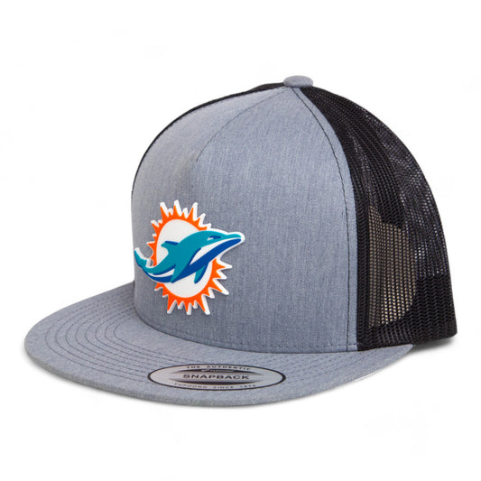 Miami Dolphins 3D YP Snapback Flat Bill Trucker Hat- Heather Grey/ Black