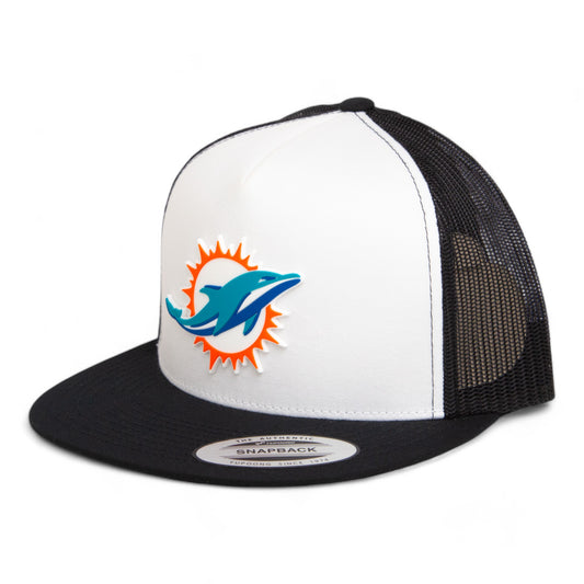 Miami Dolphins 3D YP Snapback Flat Bill Trucker Hat- White/ Black