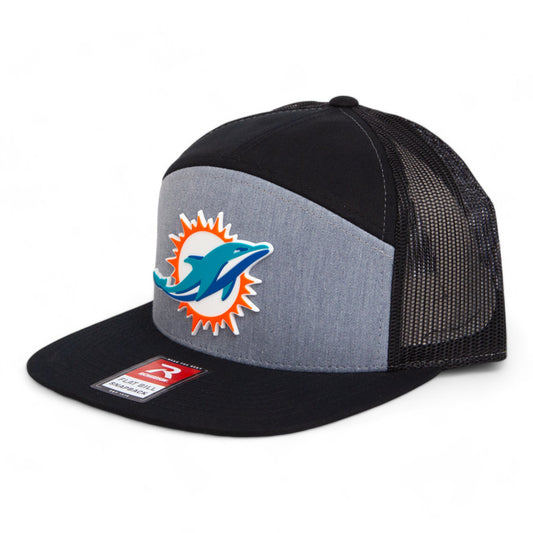 Miami Dolphins 3D Snapback Seven-Panel Flat Bill Trucker Hat- Heather Grey/ Black