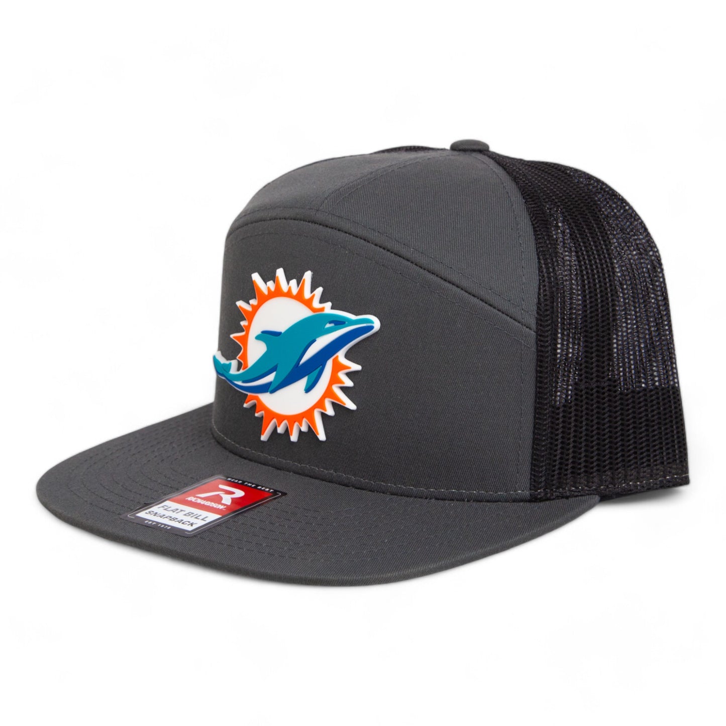 Miami Dolphins 3D Snapback Seven-Panel Flat Bill Trucker Hat- Charcoal/ Black