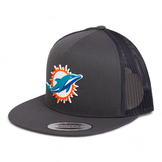 Miami Dolphins 3D YP Snapback Flat Bill Trucker Hat- Charcoal/ Black