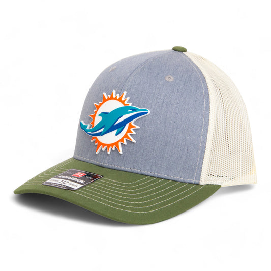 Miami Dolphins 3D Snapback Trucker Hat- Heather Grey/ Birch/ Olive