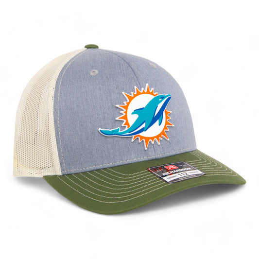 Miami Dolphins 3D Snapback Trucker Hat- Heather Grey/ Birch/ Olive