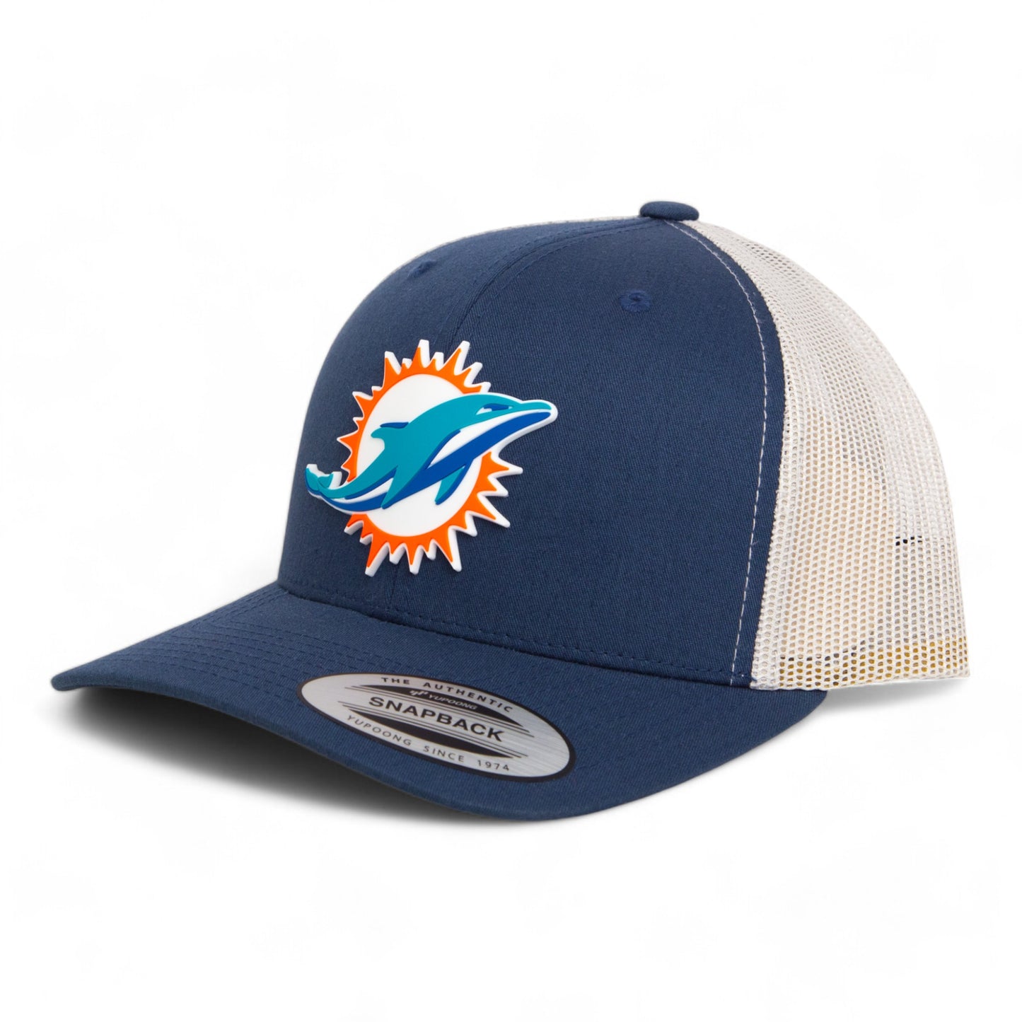 Miami Dolphins 3D YP Snapback Trucker Hat- Navy/ Silver