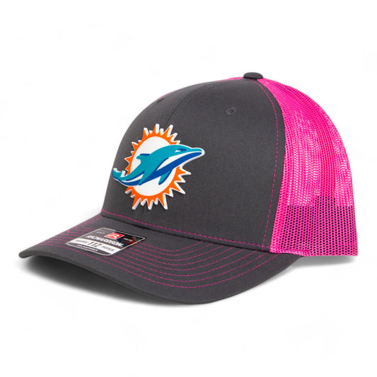 Miami Dolphins 3D Snapback Trucker Hat- Charcoal/ Hot Pink