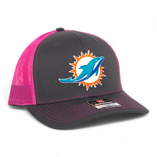 Miami Dolphins 3D Snapback Trucker Hat- Charcoal/ Hot Pink