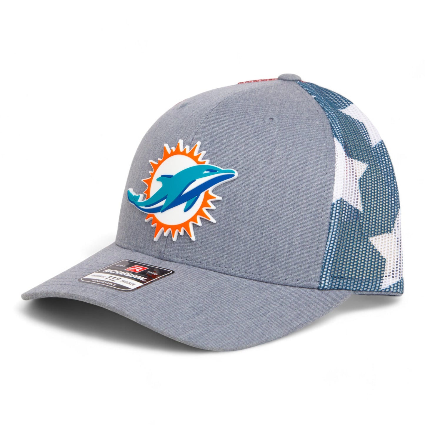 Miami Dolphins 3D Snapback Trucker Hat- Heather Grey/ Stars & Stripes