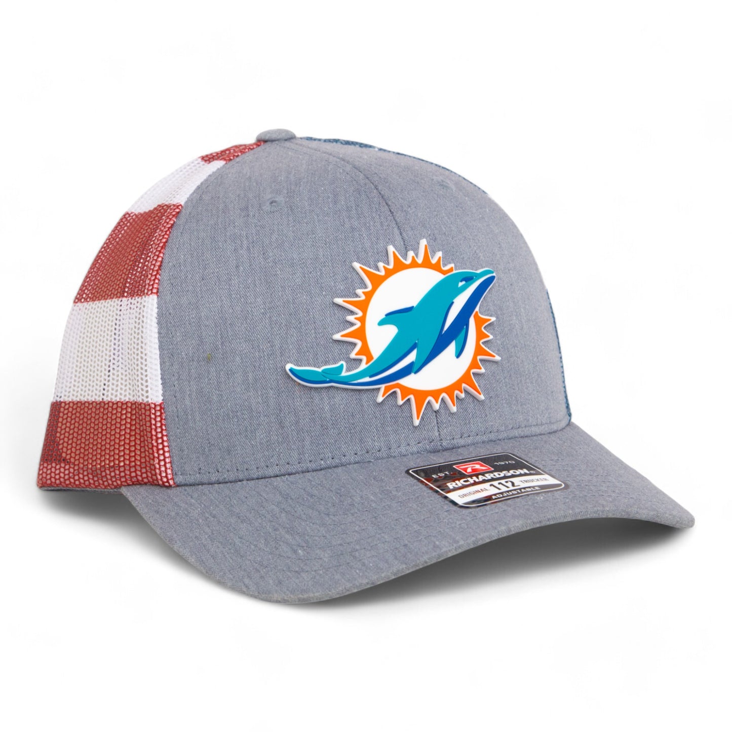 Miami Dolphins 3D Snapback Trucker Hat- Heather Grey/ Stars & Stripes