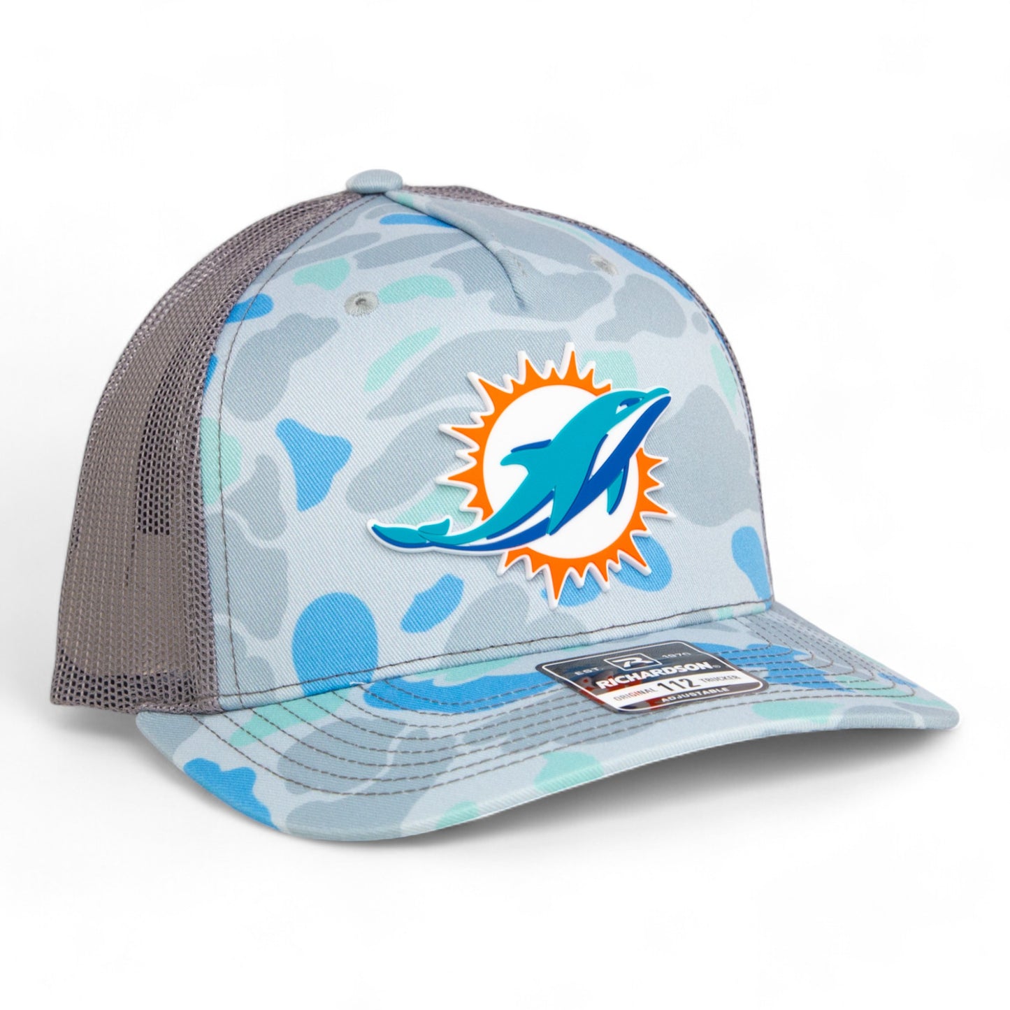 Miami Dolphins 3D Snapback Trucker Hat- Saltwater Duck Camo/ Charcoal