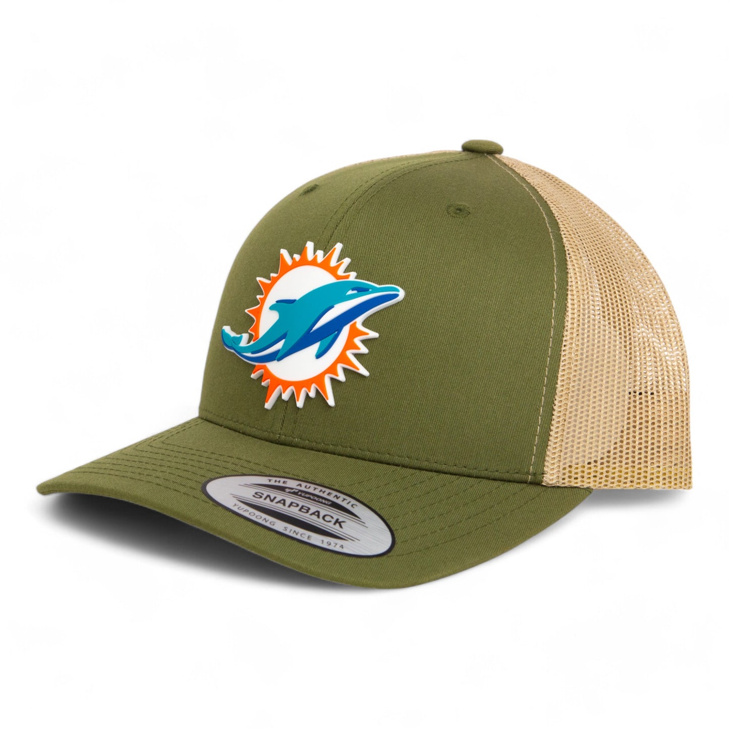 Miami Dolphins 3D YP Snapback Trucker Hat- Moss/ Tan