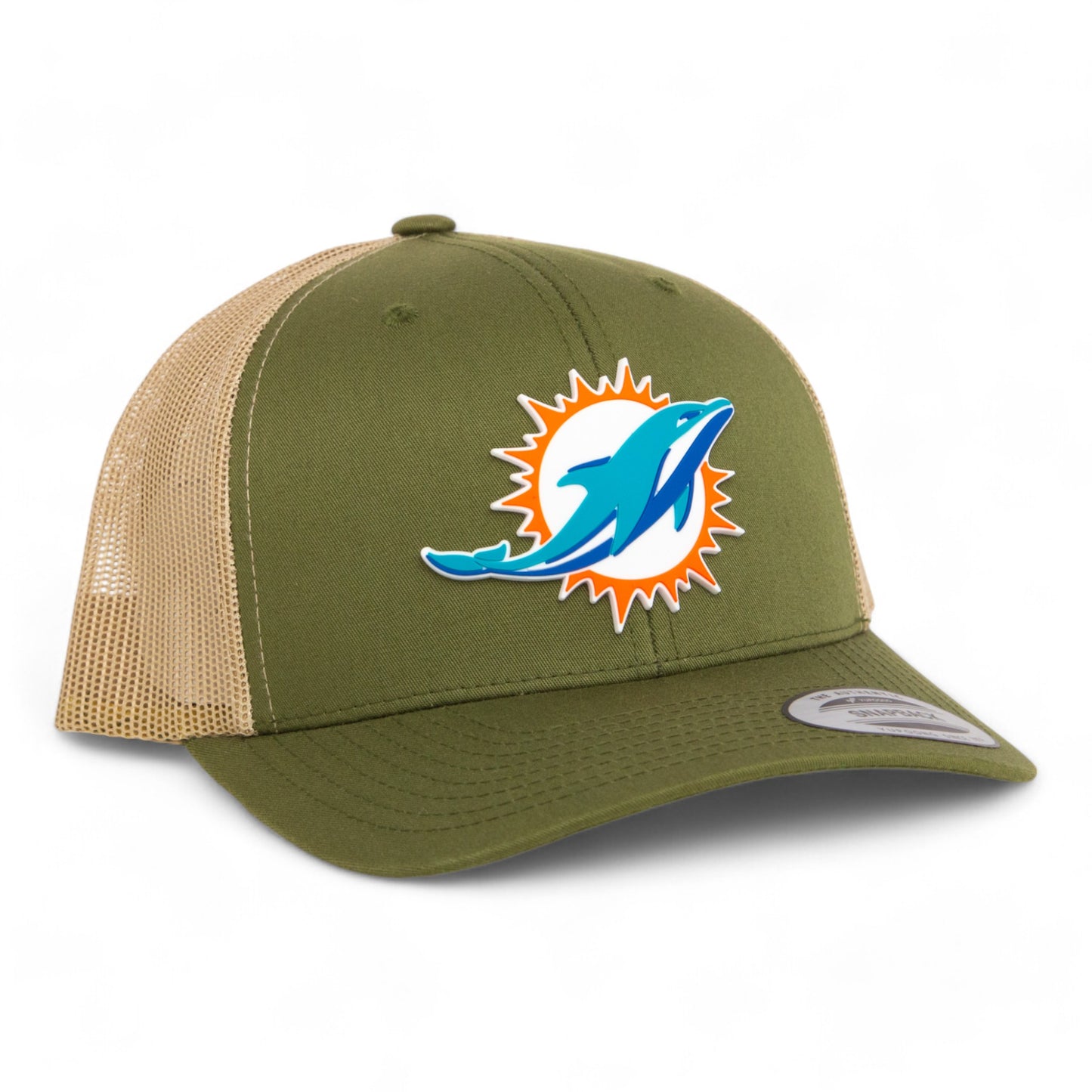 Miami Dolphins 3D YP Snapback Trucker Hat- Moss/ Tan