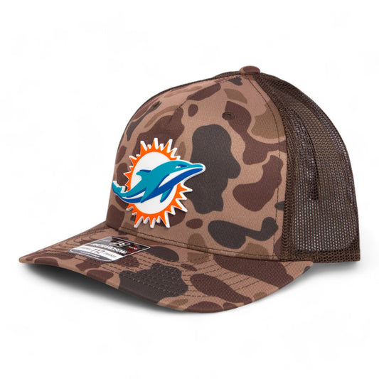 Miami Dolphins 3D Snapback Trucker Hat- Bark Duck Camo/ Brown