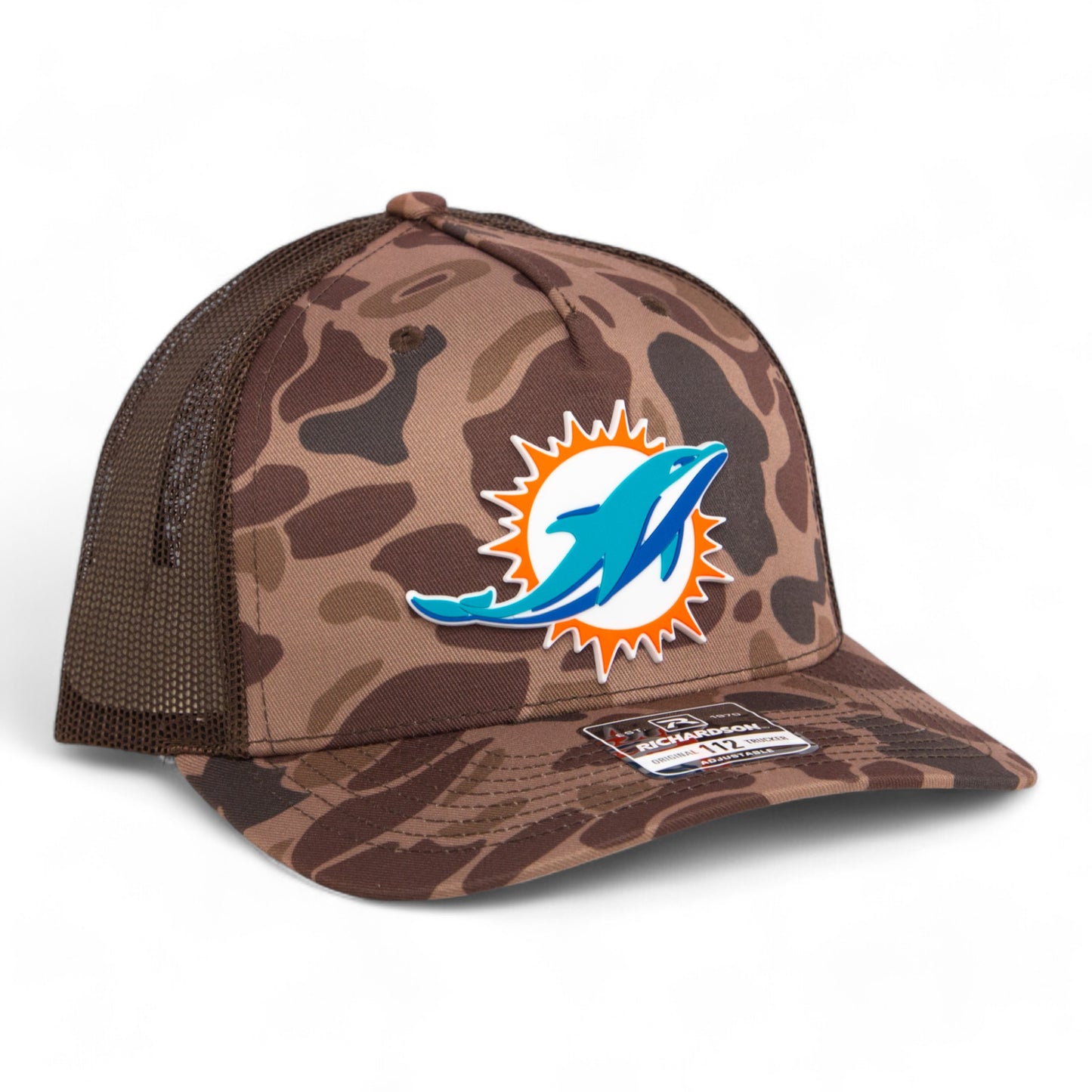 Miami Dolphins 3D Snapback Trucker Hat- Bark Duck Camo/ Brown