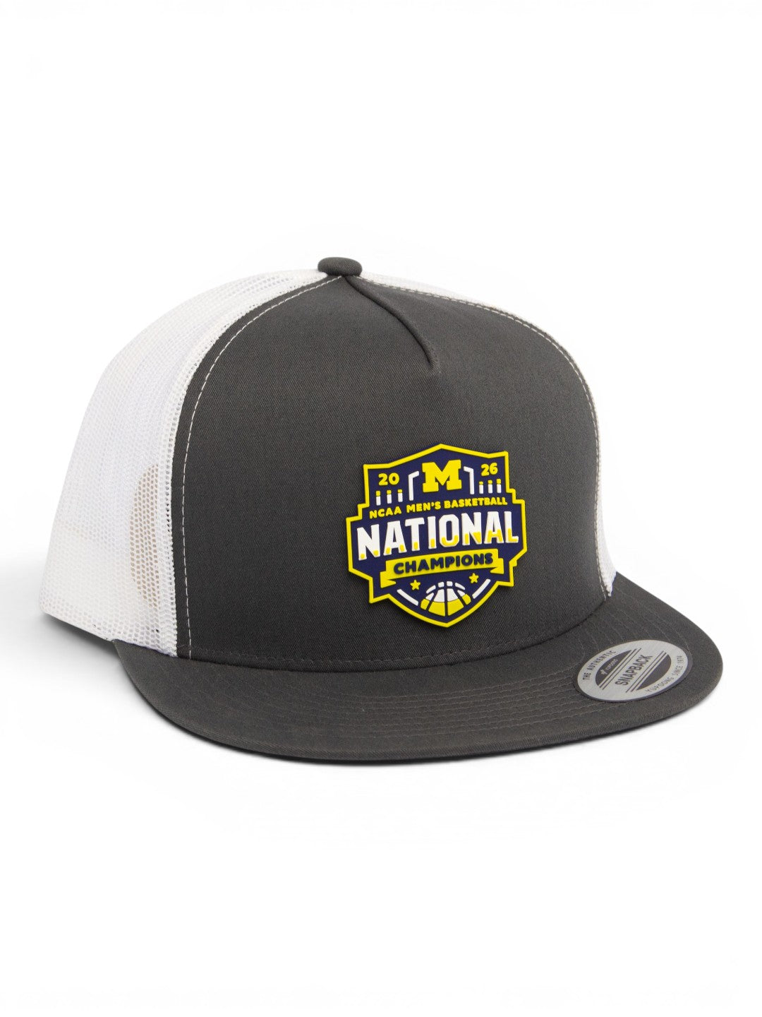 Michigan Wolverines 2026 Basketball National Champions 3D YP Snapback Flat Bill Trucker Hat- Charcoal/ White