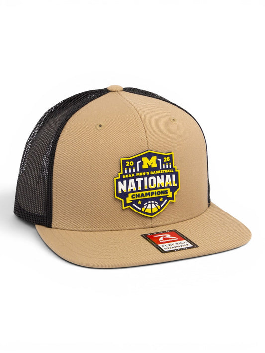 Michigan Wolverines 2026 Basketball National Champions 3D Wool Blend Flat Bill Hat- Tan/ Black