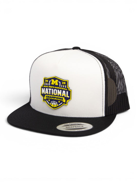 Michigan Wolverines 2026 Basketball National Champions 3D YP Snapback Flat Bill Trucker Hat- White/ Black