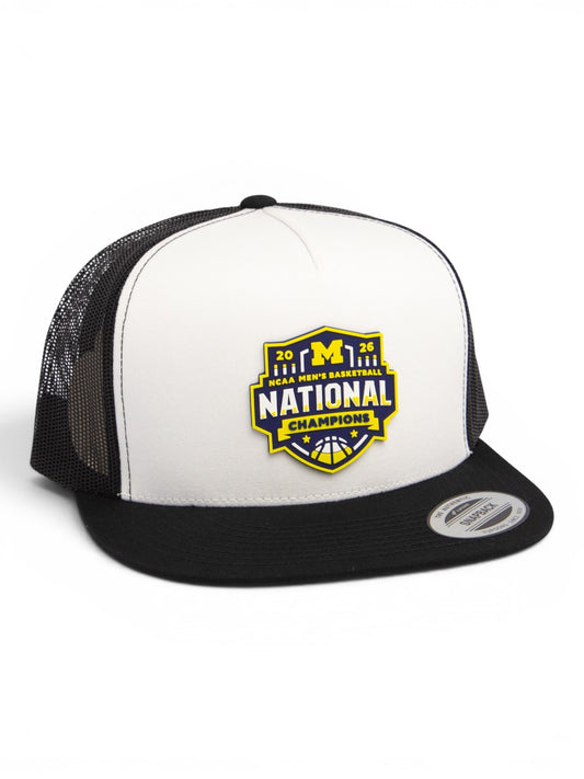 Michigan Wolverines 2026 Basketball National Champions 3D YP Snapback Flat Bill Trucker Hat- White/ Black