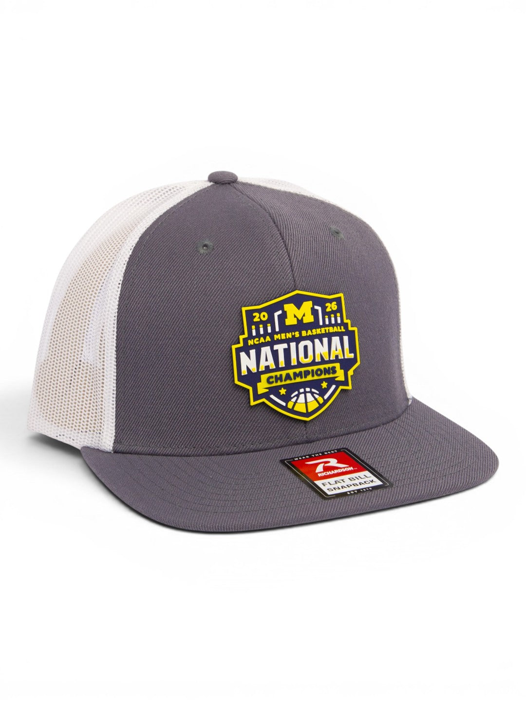 Michigan Wolverines 2026 Basketball National Champions 3D Wool Blend Flat Bill Hat- Charcoal/ White