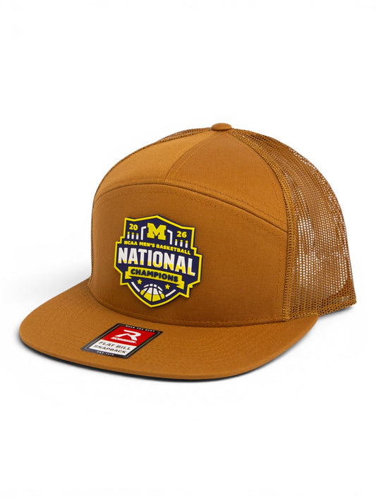 Michigan Wolverines 2026 Basketball National Champions 3D Snapback Seven-Panel Flat Bill Trucker Hat- Carmel