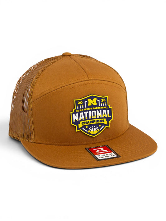 Michigan Wolverines 2026 Basketball National Champions 3D Snapback Seven-Panel Flat Bill Trucker Hat- Carmel