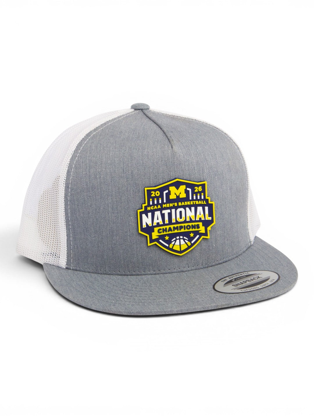 Michigan Wolverines 2026 Basketball National Champions 3D YP Snapback Flat Bill Trucker Hat- Heather Grey/ White