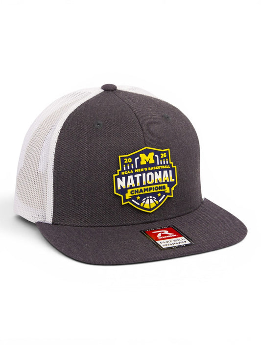 Michigan Wolverines 2026 Basketball National Champions 3D Wool Blend Flat Bill Hat- Heather Charcoal/ White