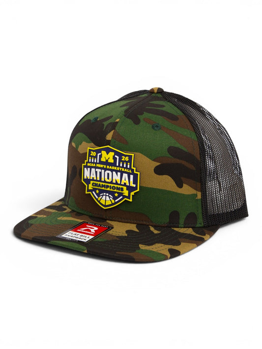 Michigan Wolverines 2026 Basketball National Champions 3D Wool Blend Flat Bill Hat- Army Camo/ Black